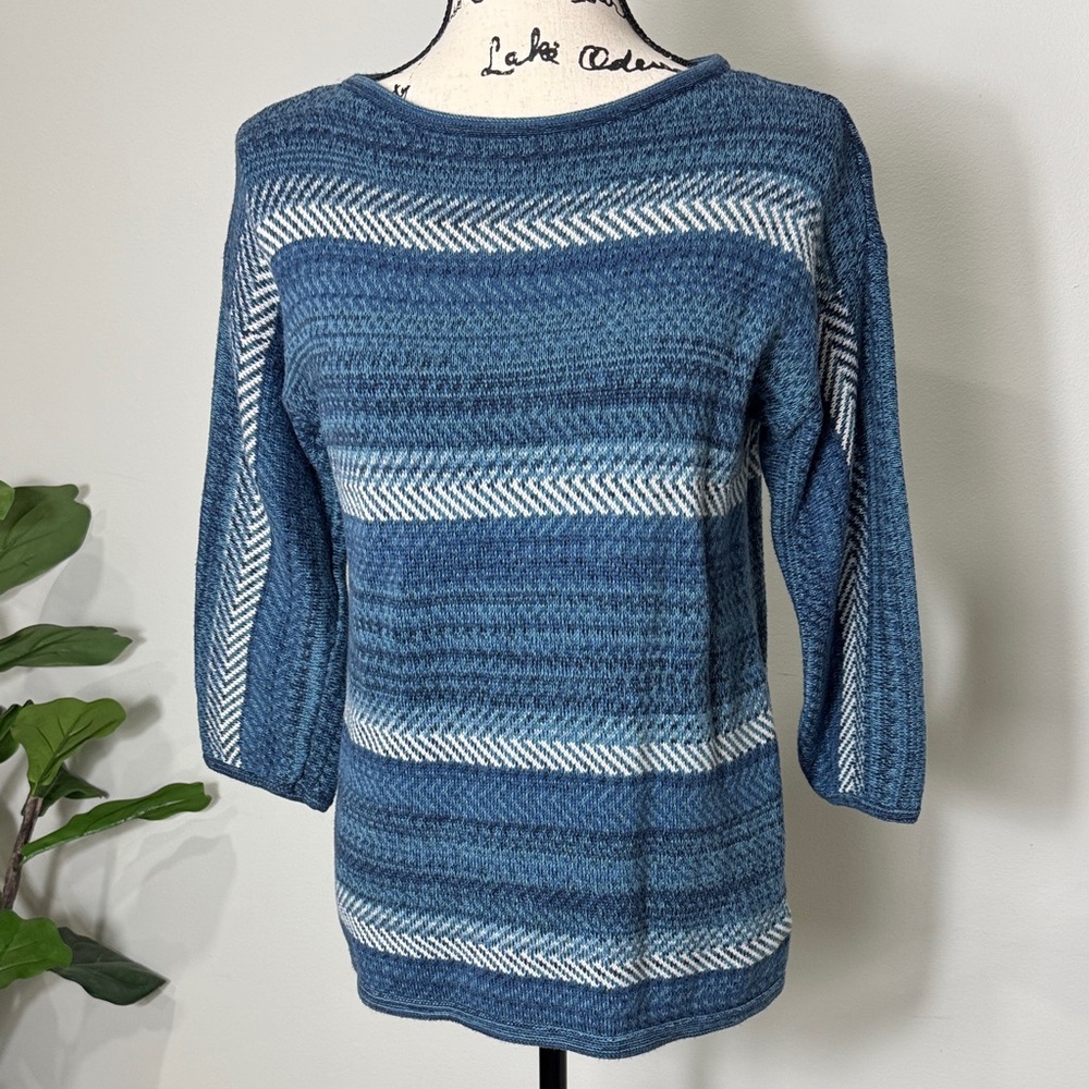 CHAPS Blue Striped Cotton Women's Sweater Y2K, Boho 90’s, Rory Gilmore SZ M